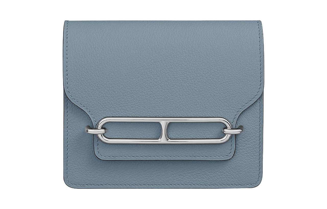 HERMES Evercolor Calfskin Pig Nose Bag Wallet Women's J7 Bleu Lin Linen Blue