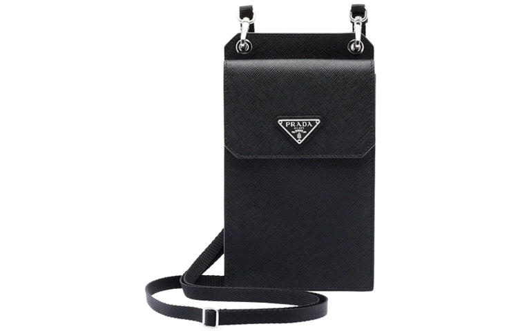 PRADA Saffiano Leather Coin Purses Camera Bags One Shoulder Crossbody Cell Phone Pouch Unisex Black