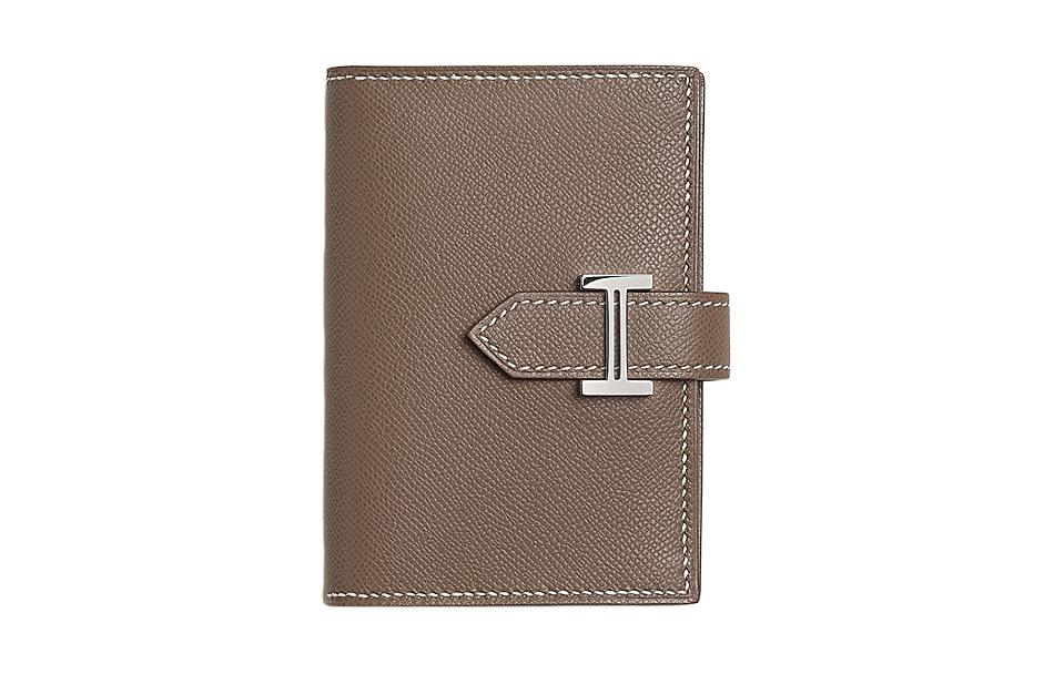 HERMES Madame Calfskin Card Holder Women's 18 Etoupe Elephant Gray