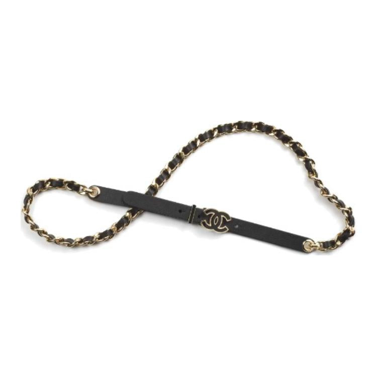 CHANEL [24B New Arrival]Leather Chain Double C Logo Design Calfskin Waist Chains Women's Black
