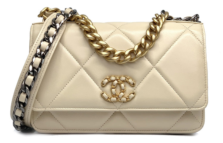 CHANEL 19BagWOC Sheepskin Handbag Shoulder Bag Crossbody Bag Regular Women's Beige