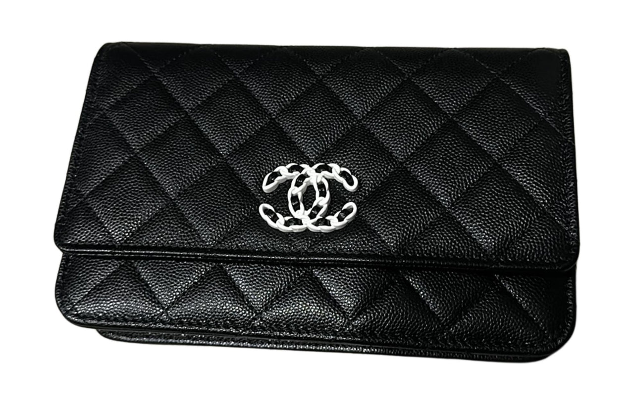 CHANEL WOC Embossed Calfskin With Grains Shoulder Bag Crossbody Bag Wallet Women's Black