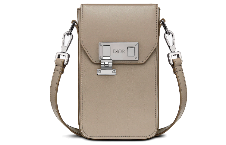 DIOR Lock Cow Leather Shoulder Bag, Crossbody Bag, Cell Phone Pouch, Clutch Men's Beige