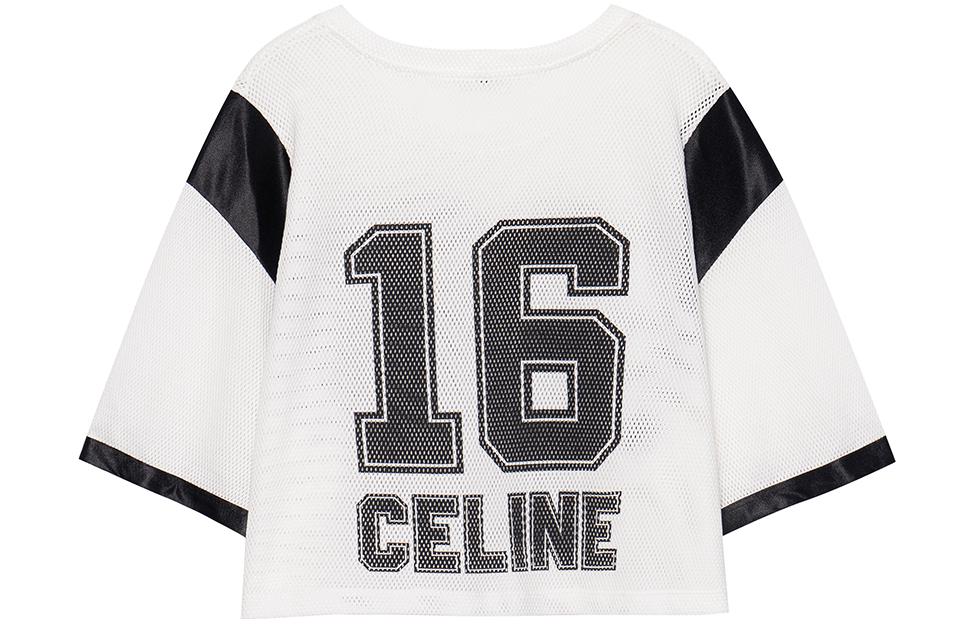 CELINE SS23 Cropped CELINE 16 T-shirt In Jersey Mesh White