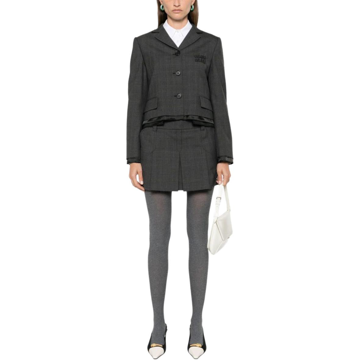 MIU MIU Tartan Print Mini Skirt 'Slate Grey'