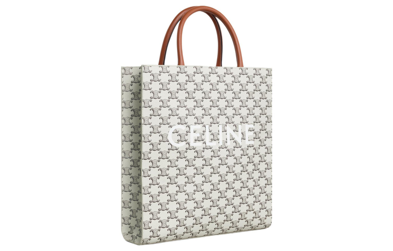 CELINE Cabas Fabric Cow Leather Patchwork Shoulder Bag Crossbody Bag Handbag Medium Size Men's Tan/Light Brown