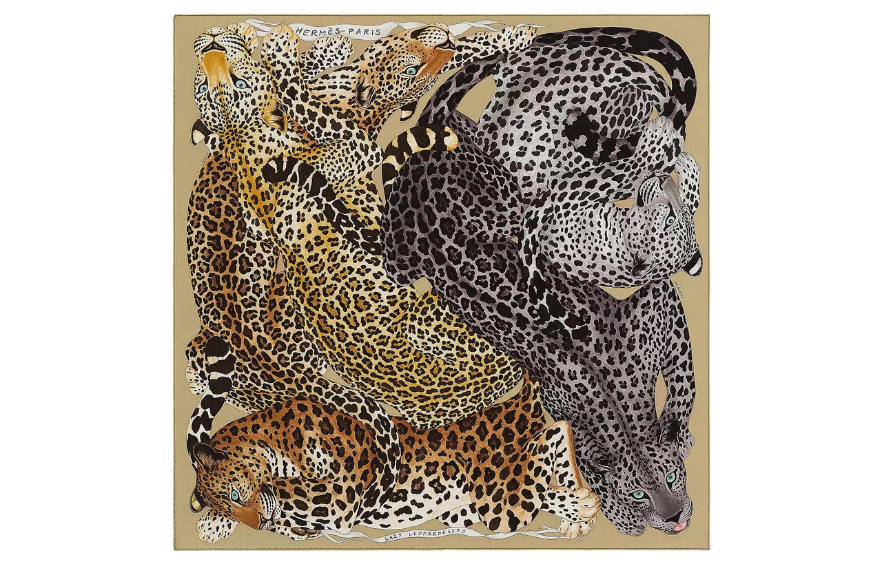 HERMES Silk Scarves Women's Camel/Smoke Gray