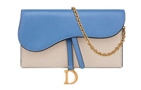 DIOR Saddle Sheepskin Saddle Bag Chain Wallet Handbag Shoulder Bag Crossbody Bag Women's Nude/Klein Blue