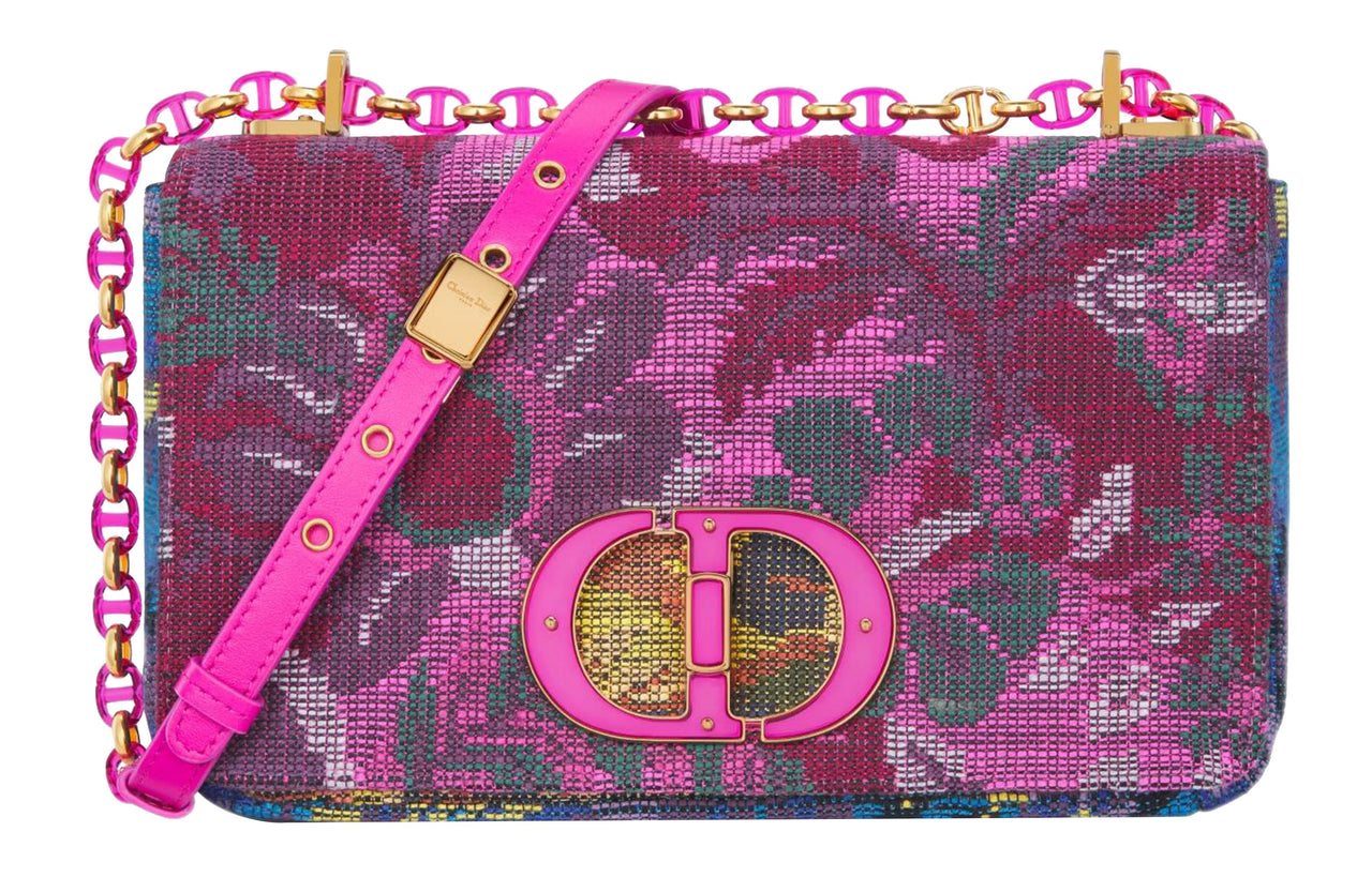 DIOR Caro Cross-Stitch Embroidery Shoulder Bag Crossbody Bag Medium Size Women's Pink