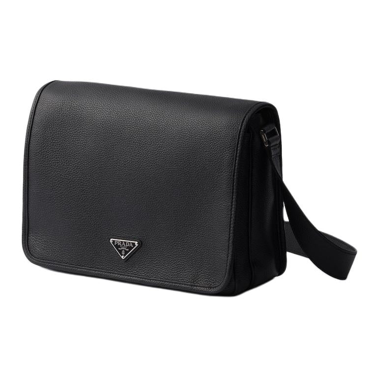 PRADA Calfskin Shoulder Bag Men's Black