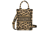 DIOR BookTote Pattern Embroidery Shoulder Bag, Crossbody Bag, Handbag Mini Women's Beige/Leopard Print