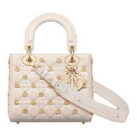 DIOR Lady Dior Sheepskin Shoulder Bag Crossbody Bag Handbag Small Size Women's Beige