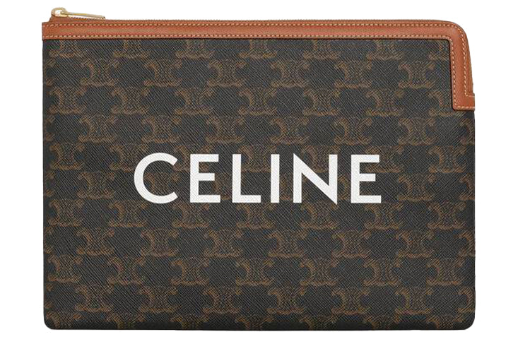 CELINE Triomphe Sheepskin Clutch Small Size Women's Tawny