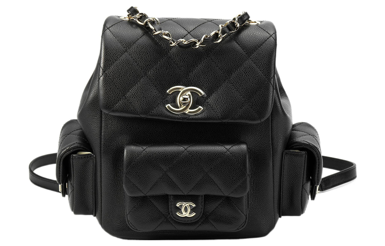 CHANEL Duma Grained Cow Leather Explosive Bag Shape Backpack Large Size Unisex Black
