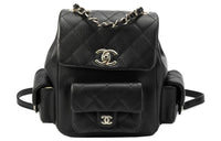 CHANEL Duma Grained Cow Leather Explosive Bag Shape Backpack Large Size Unisex Black