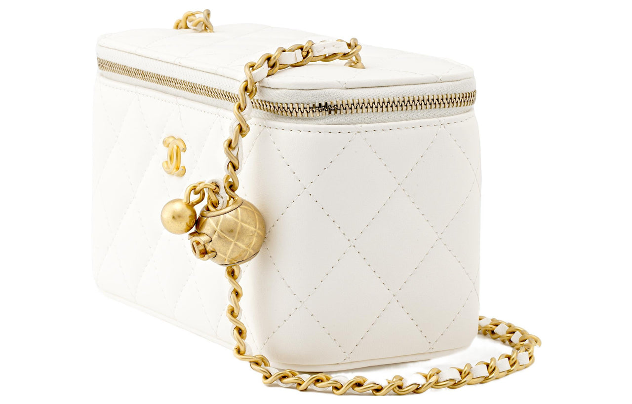 CHANEL Little Golden Ball Sheepskin Box Bag, Shoulder Bag, Crossbody Bag Regular Women's White