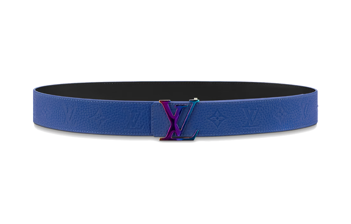 LOUIS VUITTON Double-Sided Print Logo Decoration Smooth Buckle Leather Belts Men's Blue Width: 4cm