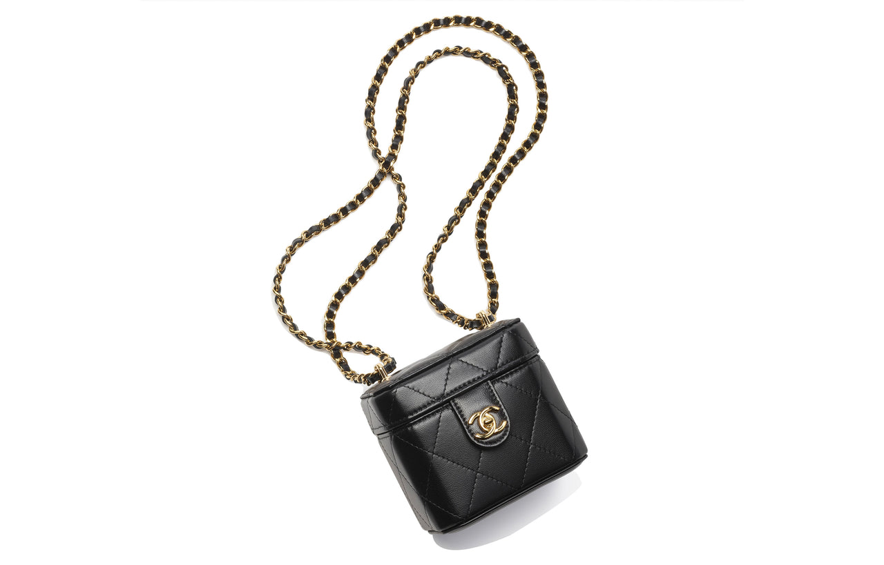 CHANEL Sheepskin Makeup Box Small Square Bag Crossbody Bag Shoulder Bag Women's Black