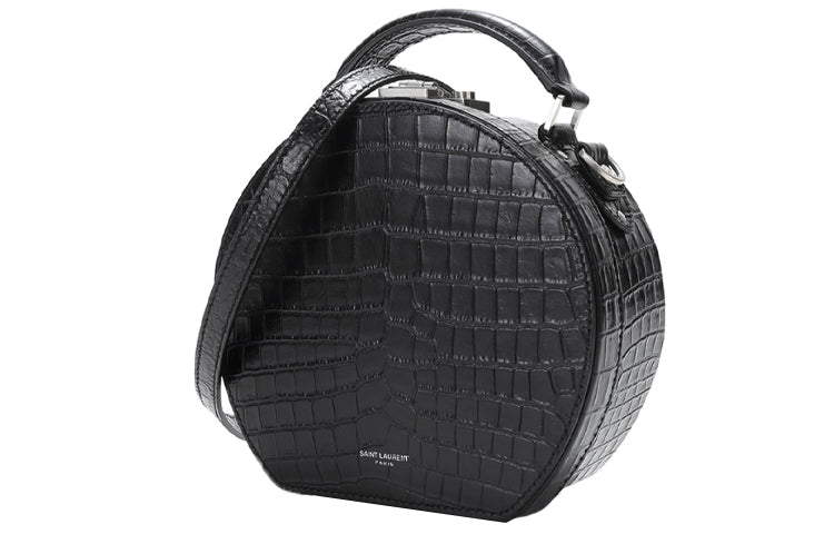 SAINT LAURENT Cow Leather Box Bag, Round Shaped Bag, Portable Crossbody Bag, Shoulder Bag Trumpets Women's Black