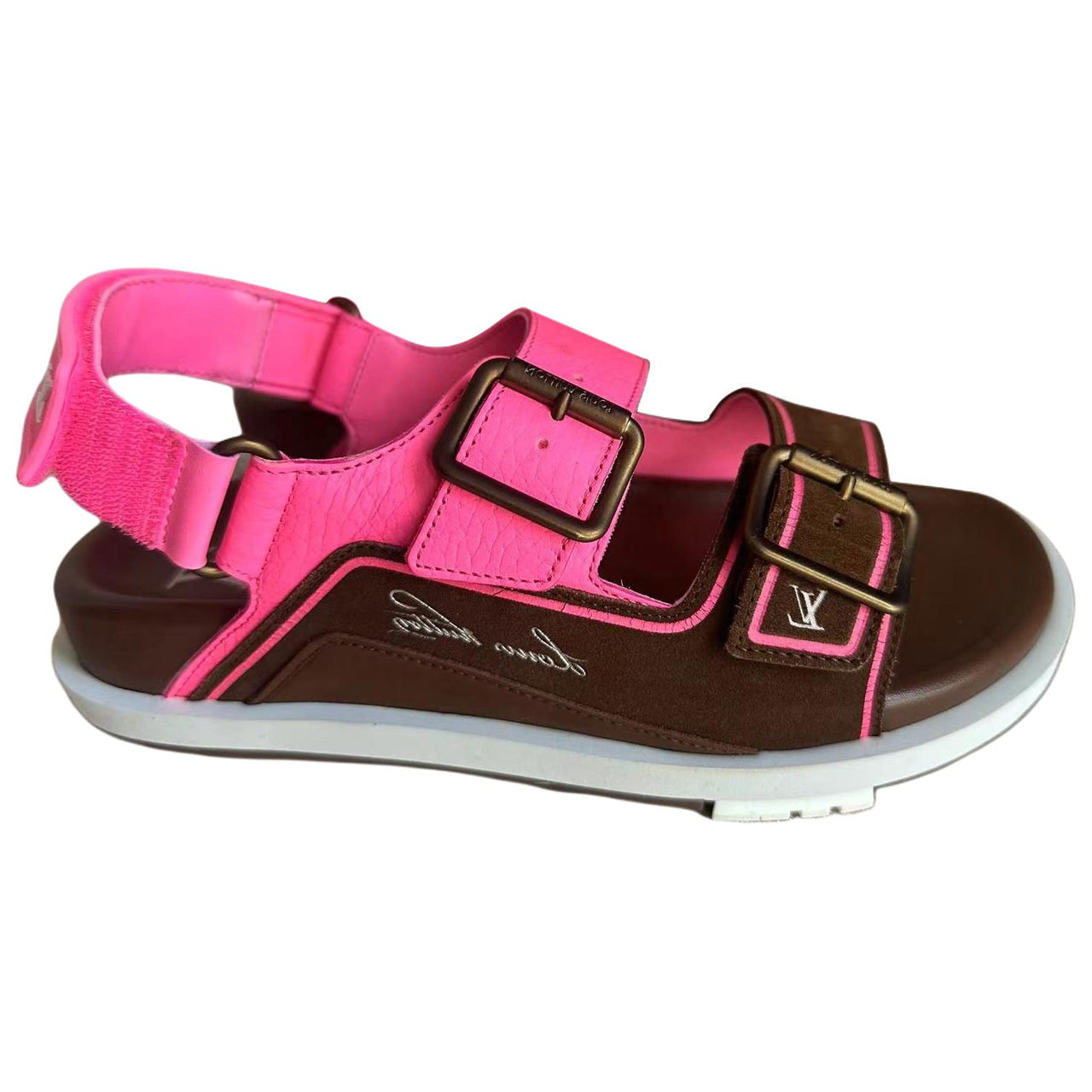 LOUIS VUITTON Trainer One Strap Sandals Men's Pink Brown