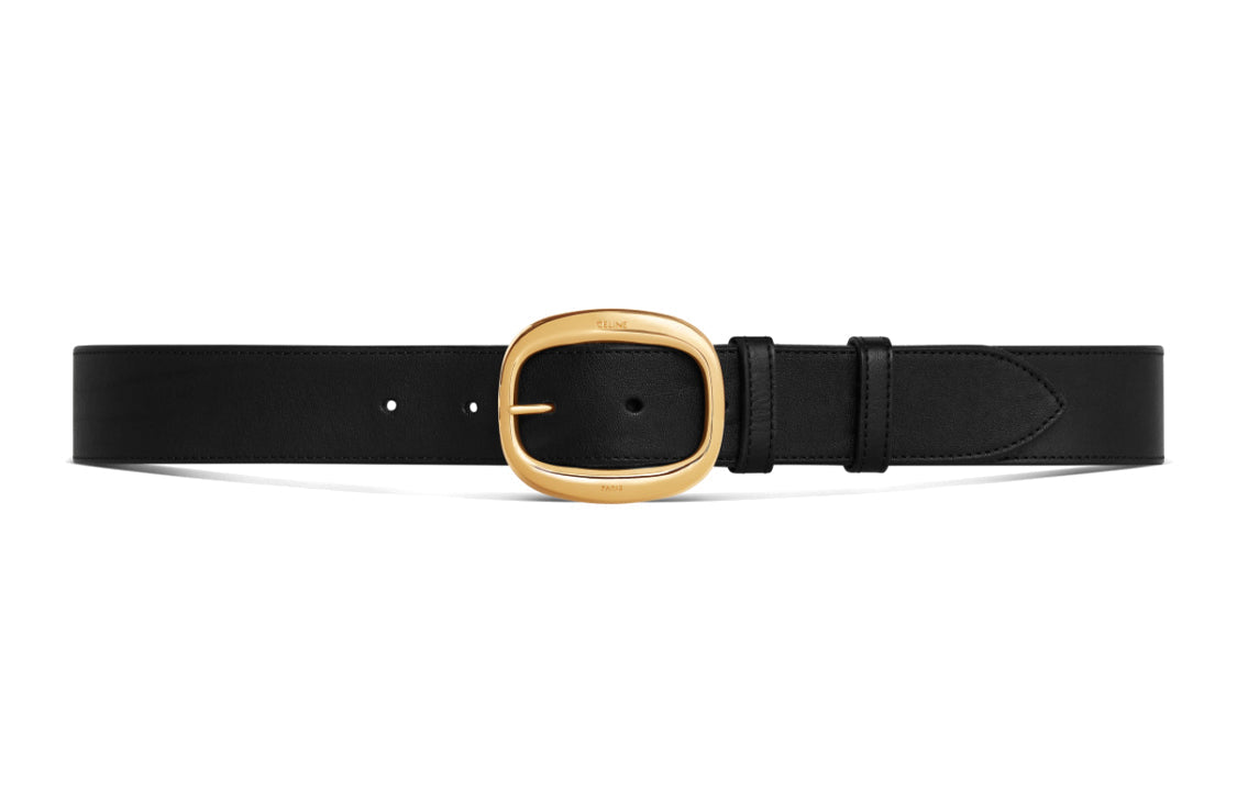 CELINE Letter Engraving, Pin Buckle Cow Leather Belts Women's Black 3.5cm