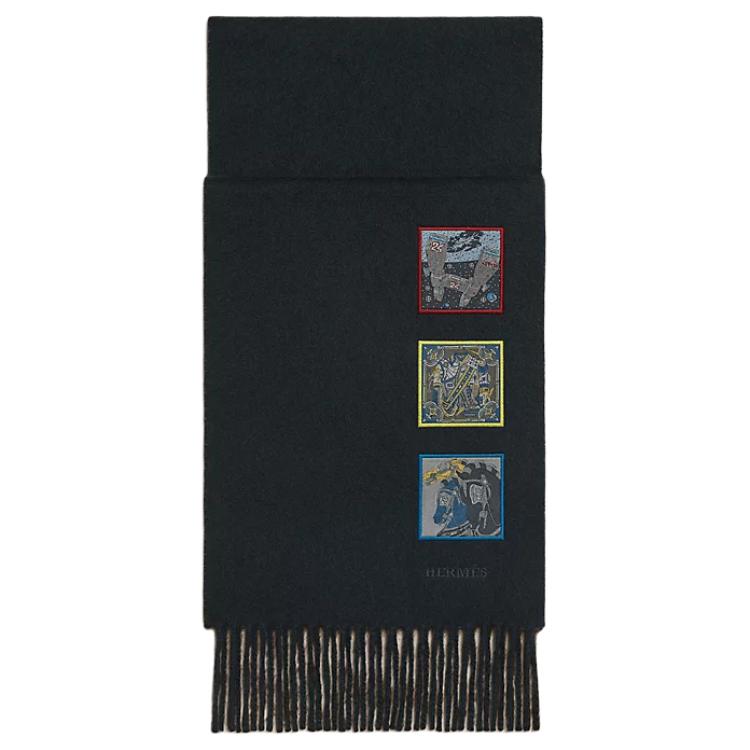 HERMES Knit Scarves Men's Marine Blue