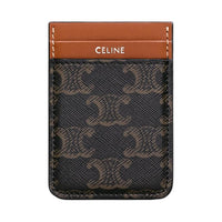 CELINE Triomphe Canvas paneled Calfskin Trim Card Holder Men's Tan