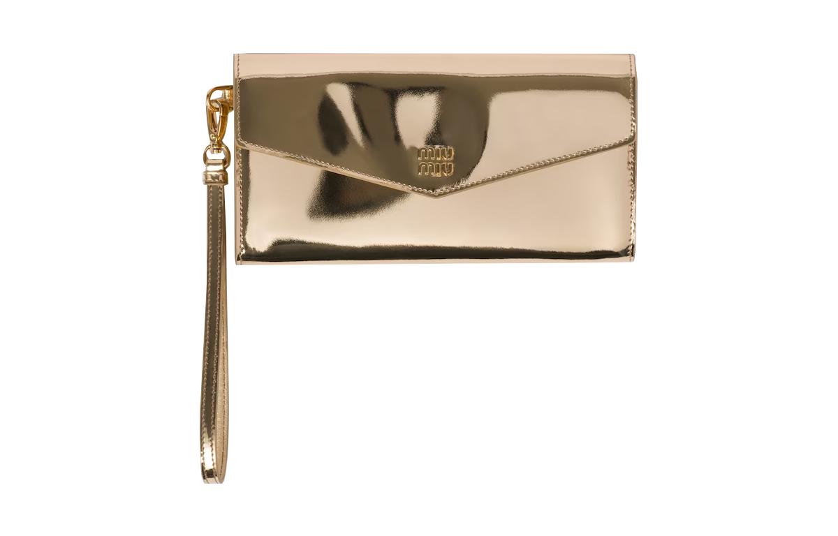 MIU MIU Bright Leather Card Holder Women's Platinum
