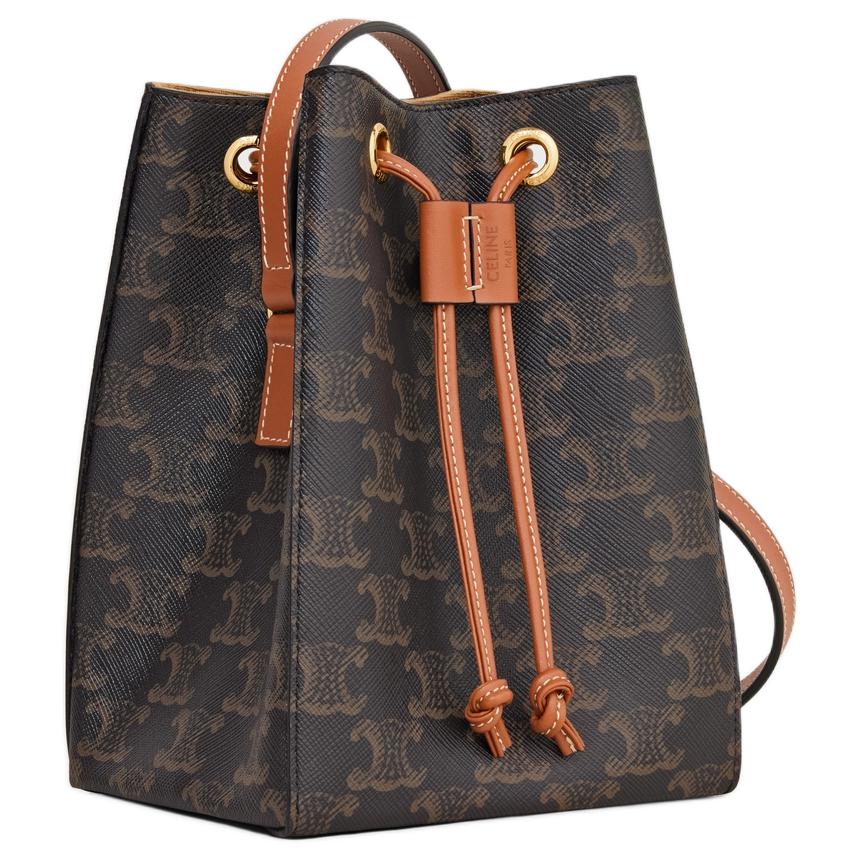 CELINE Canvas paneled Calfskin Trim Crossbody Bag, Shoulder Bag Women's Brown