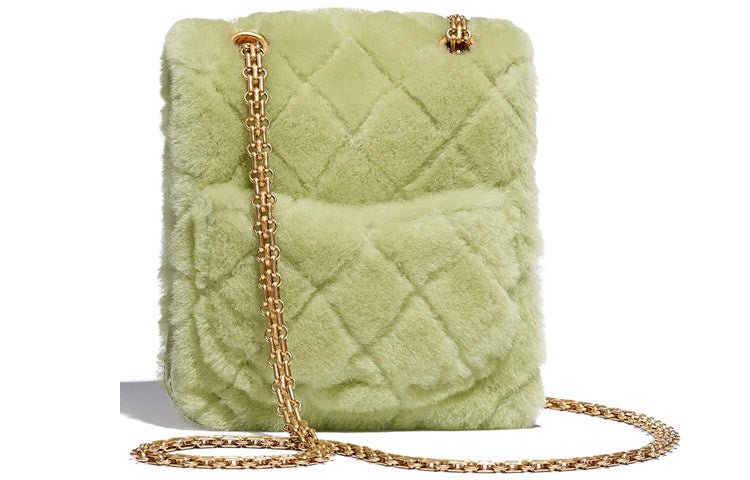 CHANEL 2.55 Shearling Lambskin Crossbody Bag, Shoulder Bag Women's Green