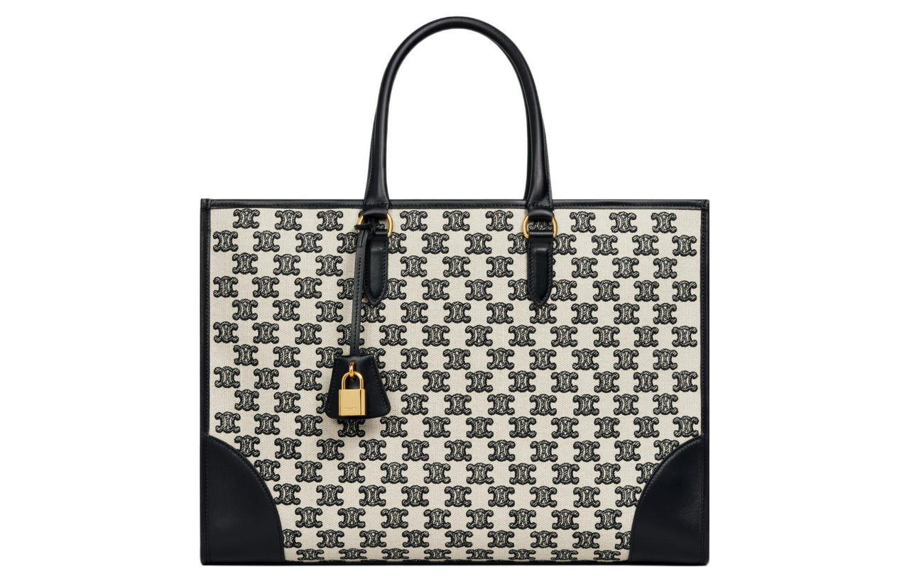 CELINE Cabas Fabric Tote Bag Shopping Bag Handbag Women's Black