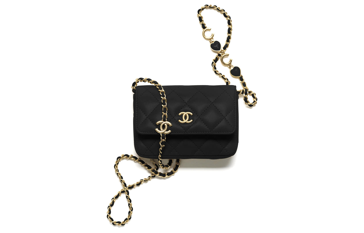 CHANEL 22K Autumn And Winter Patent Leather One Shoulder Crossbody Clutch Shoulder Bag Women's Black