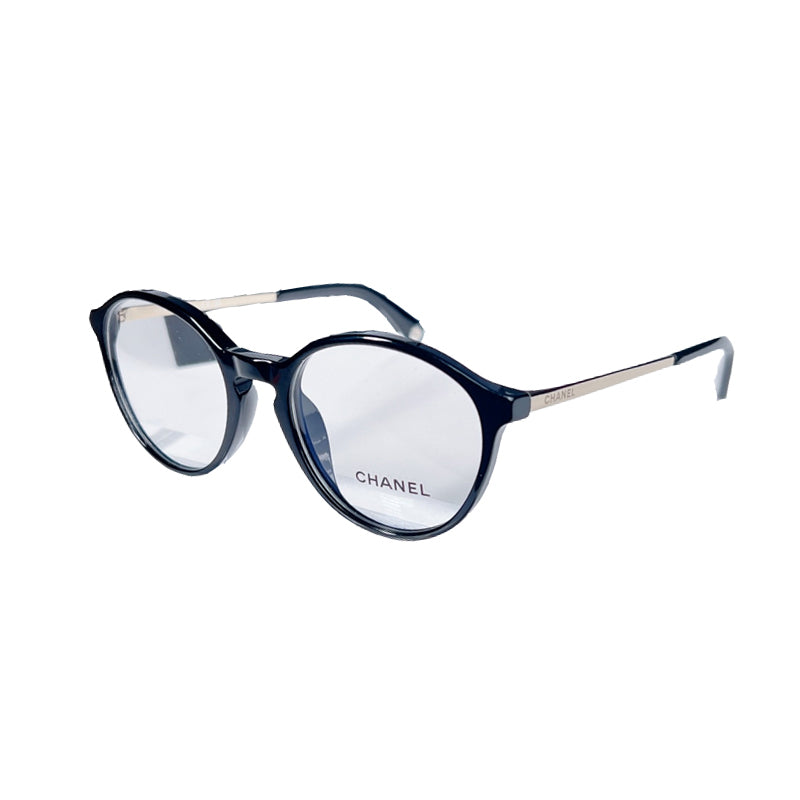 CHANEL Acetate Irregular Shape Eyeglass Frames Unisex Black