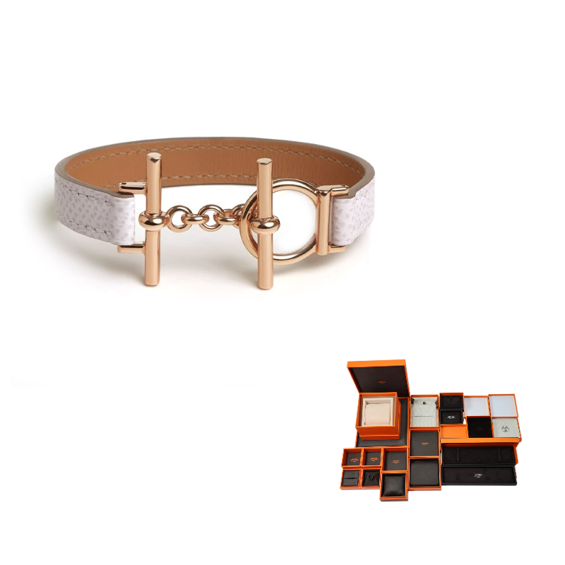 HERMES Calfskin, Metal, Rose Gold Plated Bracelets Women's Pink