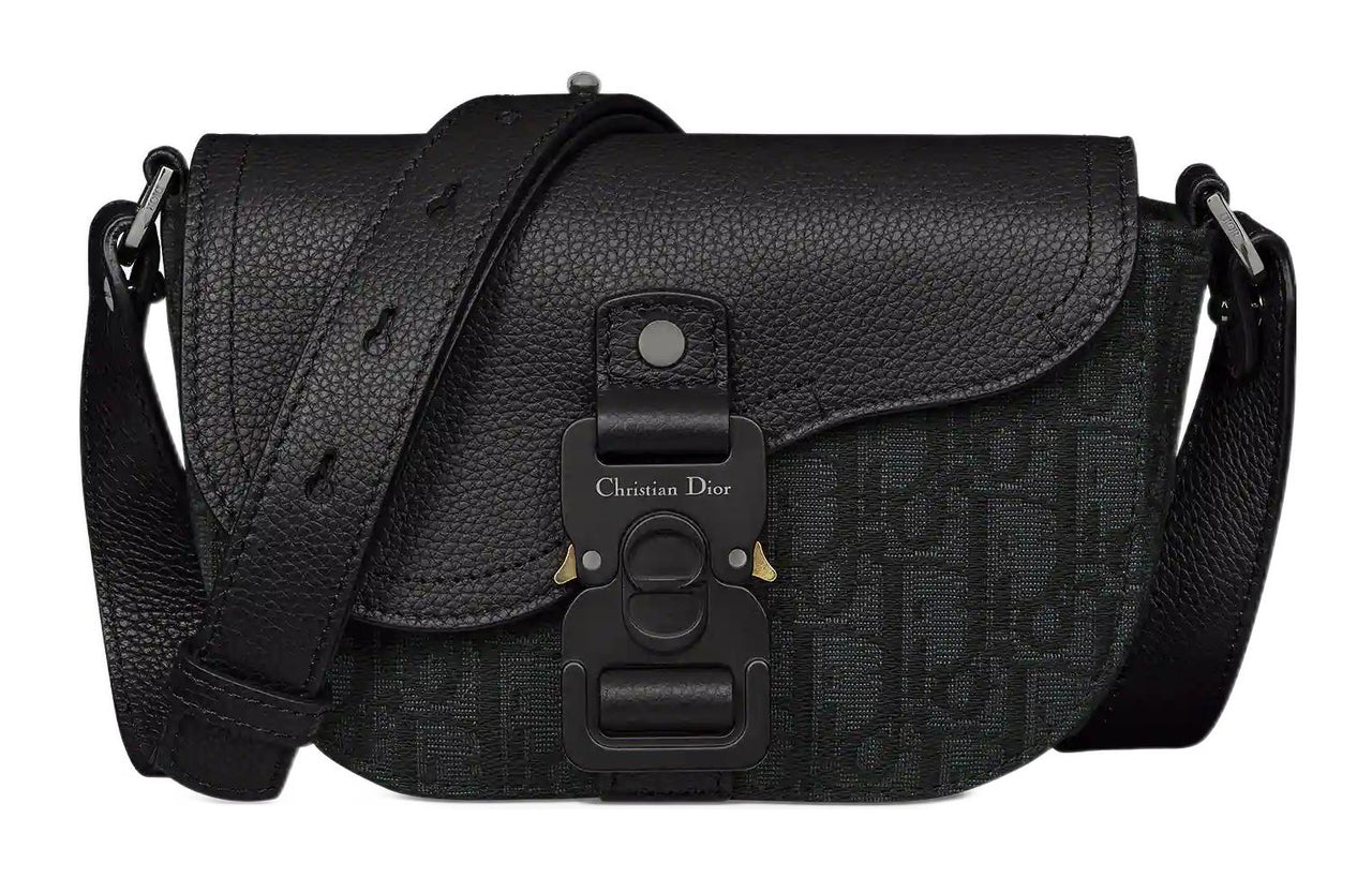 DIOR Oblique Jacquard With Grain Calfskin Saddle Bag, Shoulder Bag, Crossbody Bag, Clutch Men's Black
