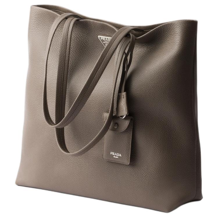 PRADA Calfskin Tote Bag Shopping Bag Shoulder Bags Women's Gray Brown