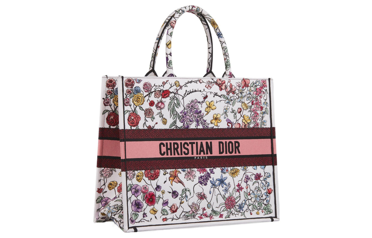 DIOR BookTote Embroidery Tote Bag Shopping Bag Handbag Large Size Women's White/Multicolor
