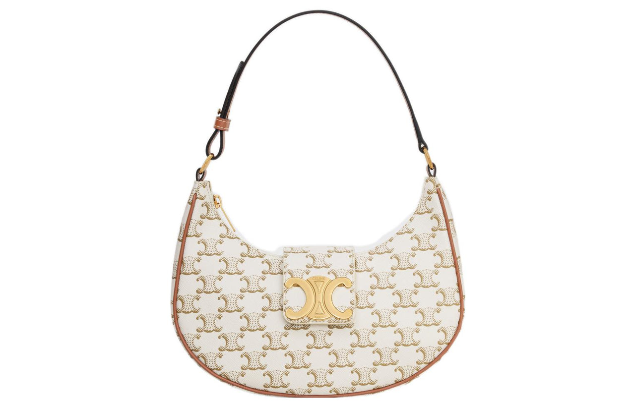 CELINE AVATriomphe Canvas With Calfskin Handbag Shoulder Bag Regular Women's White
