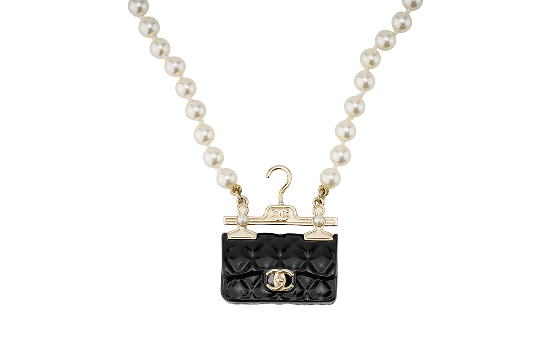 CHANEL Metal Necklaces Women's Gold/Black/Pearl White
