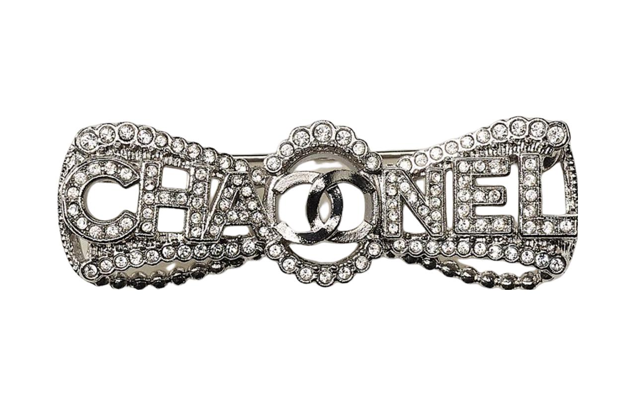 CHANEL 2000s Cc Rhinestone embellished Bow Brooch