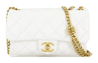 CHANEL Sheepskin Mouth Cover Bag Crossbody Bag Women's White