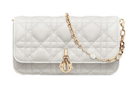 DIOR Lady Dior Wicker Pattern Sheepskin Clutch Shoulder Bag, Crossbody Bag, Cell Phone Pouch Women's White