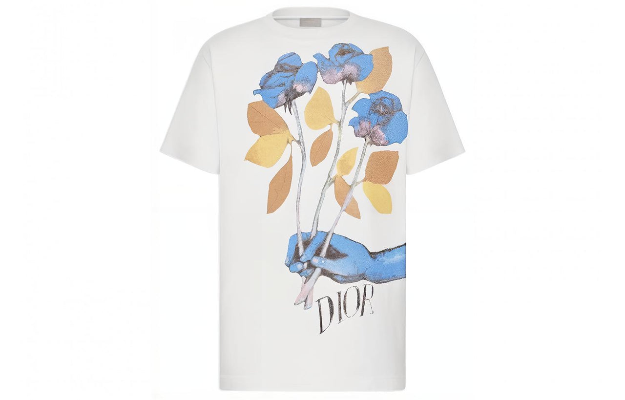 DIOR And Alex Foxton Printing Short Sleeve T-shirt White