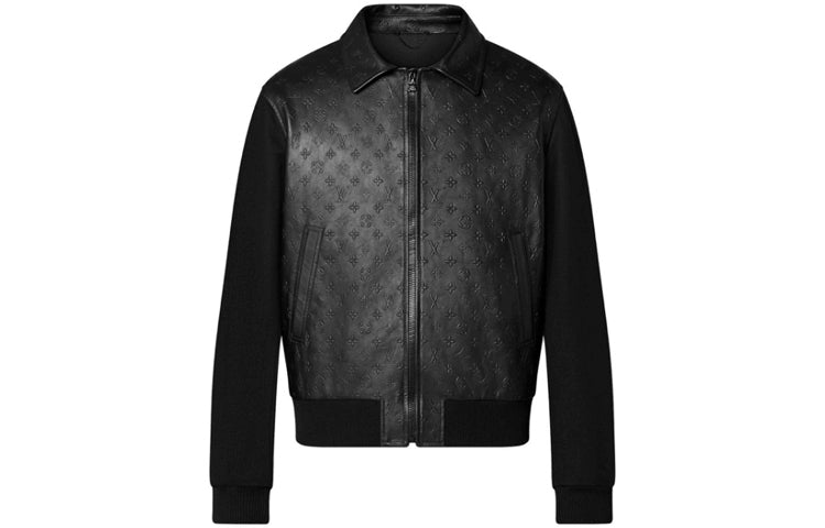 LOUIS VUITTON Monogram Embossed Leather And Wool Blouson
