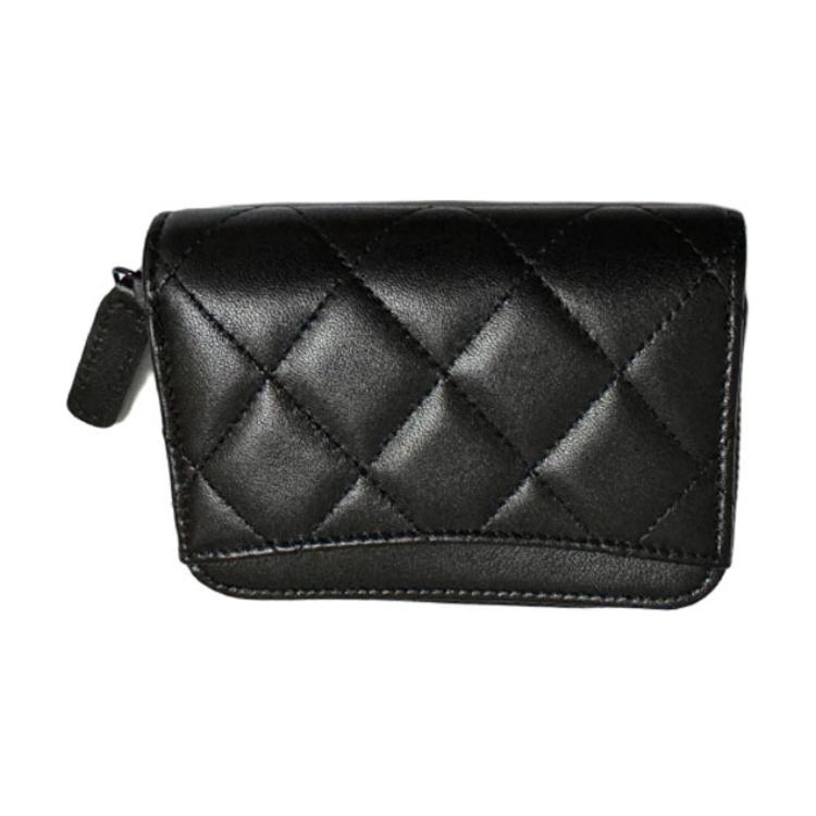 CHANEL Sheepskin Coin Purse Unisex Black