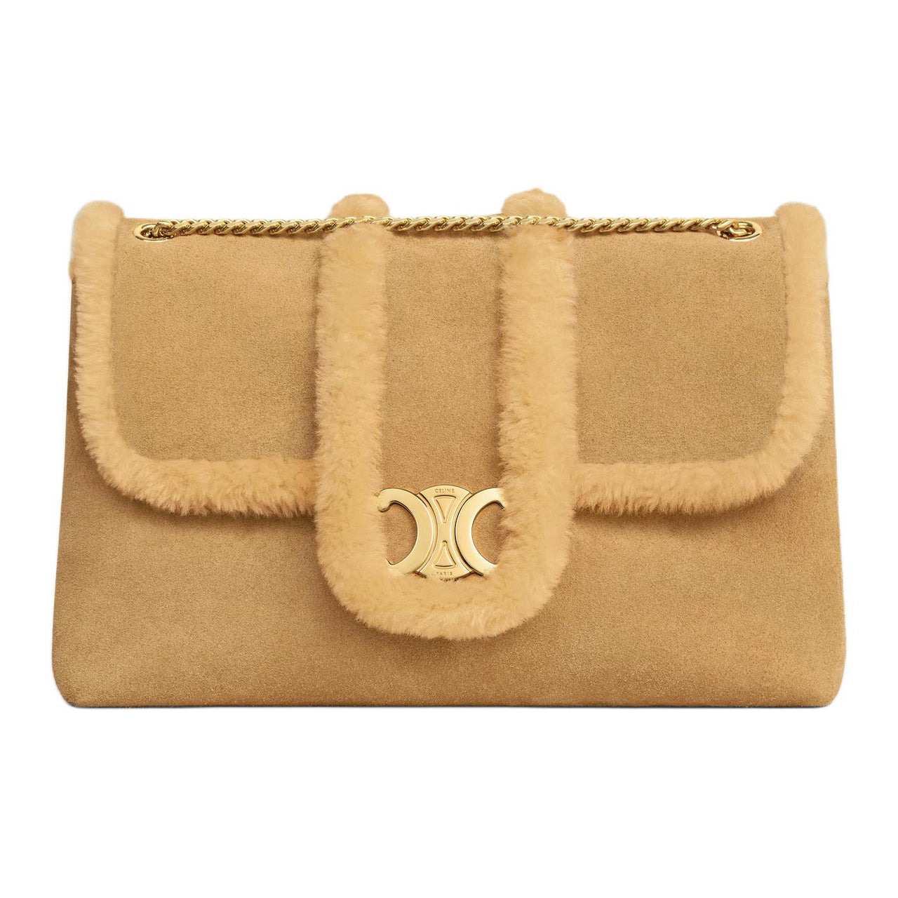 CELINE Suede Calfskin Shoulder Bag, Crossbody Bag Large Size Women's Natural