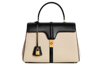 CELINE 16 Fabric With Calfskin Trim Shoulder Bag, Crossbody Bag, Handbag Women's Black/Natural