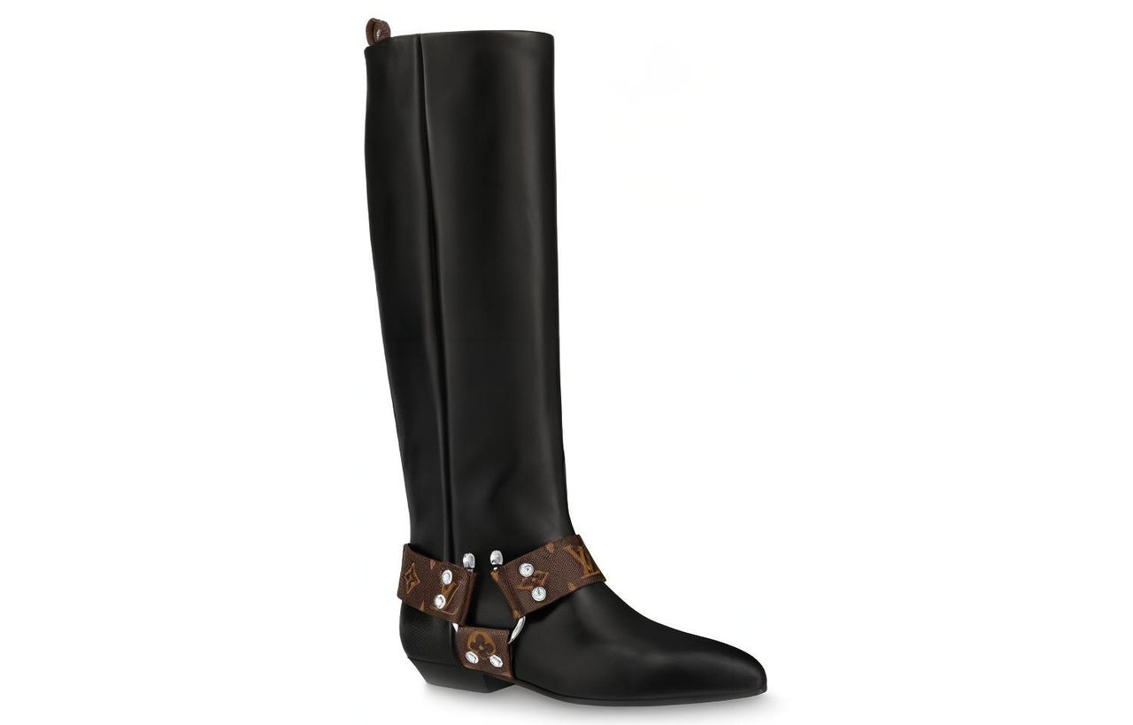 LOUIS VUITTON Rhapsody High Boots 'Black With Brown Belt' Women's