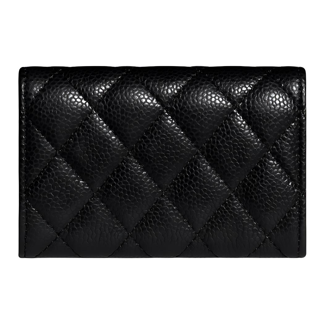 CHANEL Grain Cow Leather Wallet Women's Black