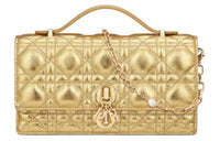 DIOR Pleated Calfskin Shoulder Bag Crossbody Bag Handbag Mini Women's Gold